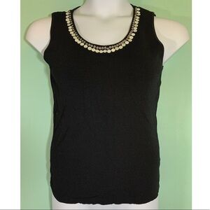 NWOT Ruby Rd black knit tank with abalone shell beaded neckline Size Large